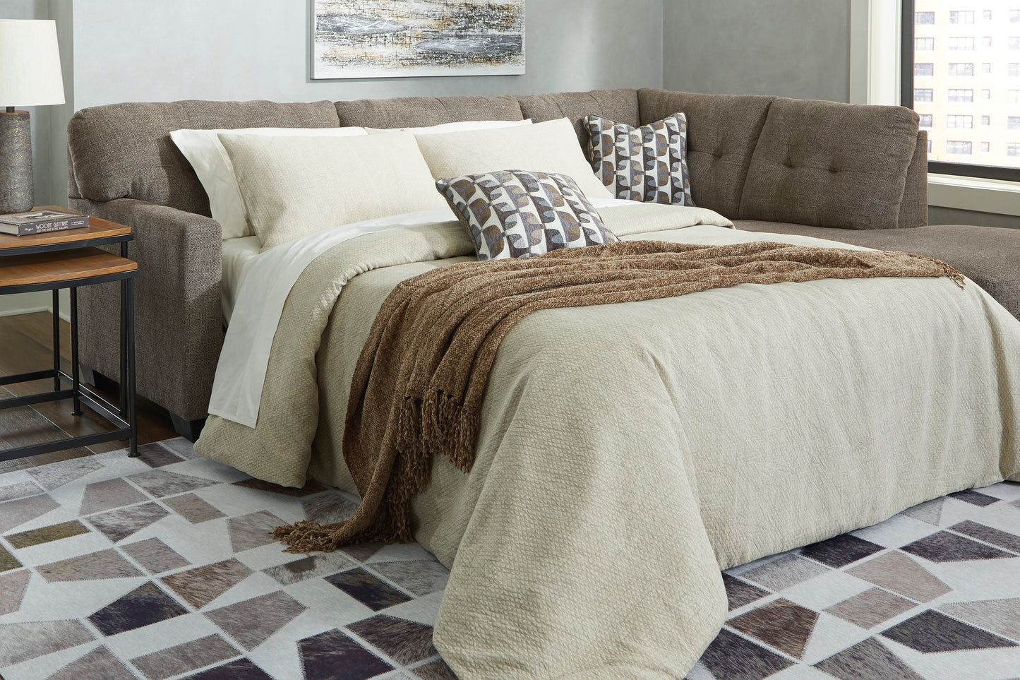 Mahoney Chocolate Full Sleeper Sectional w/ RAF Chaise