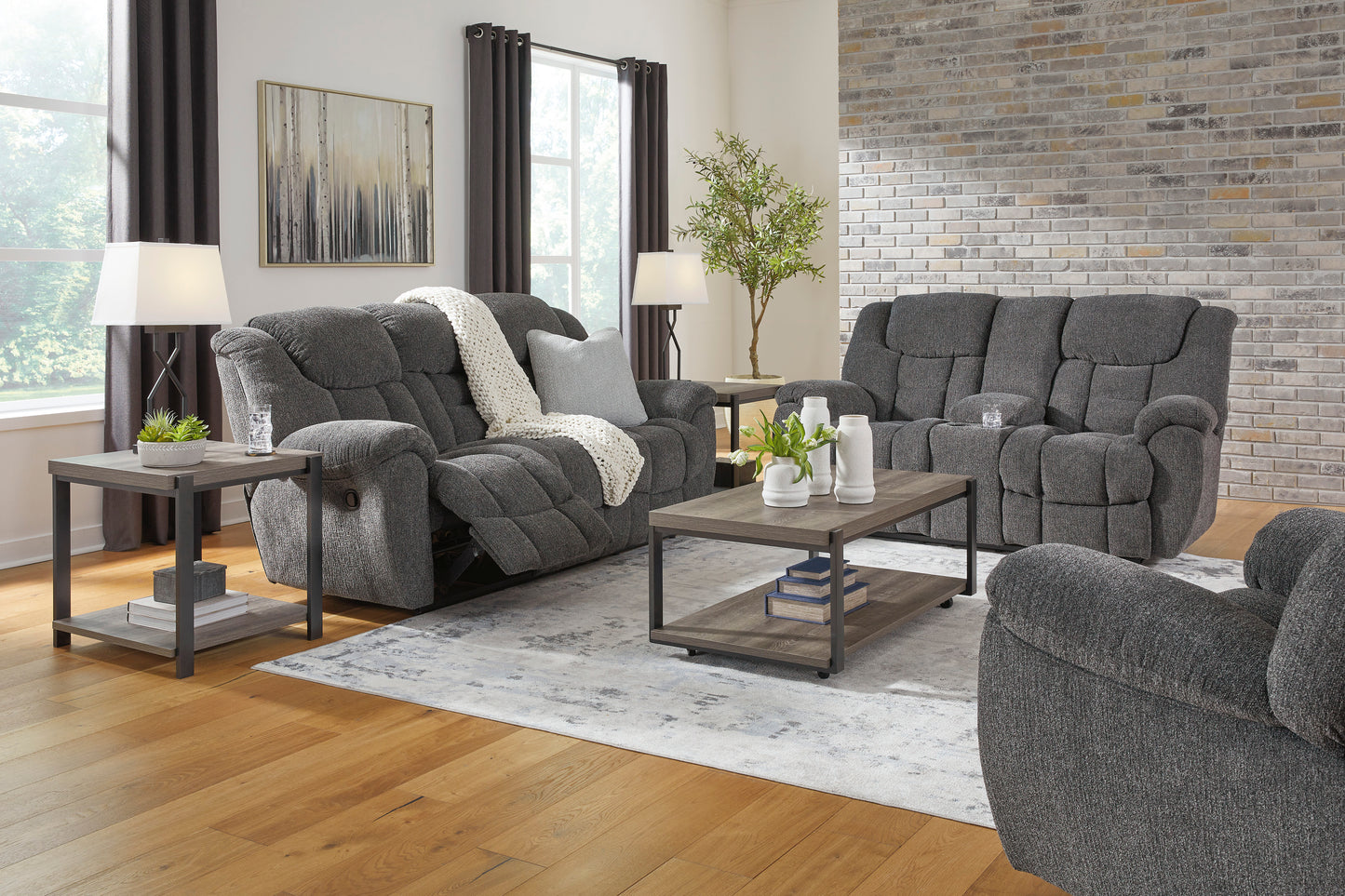 Foreside Charcoal Reclining Sofa & Loveseat