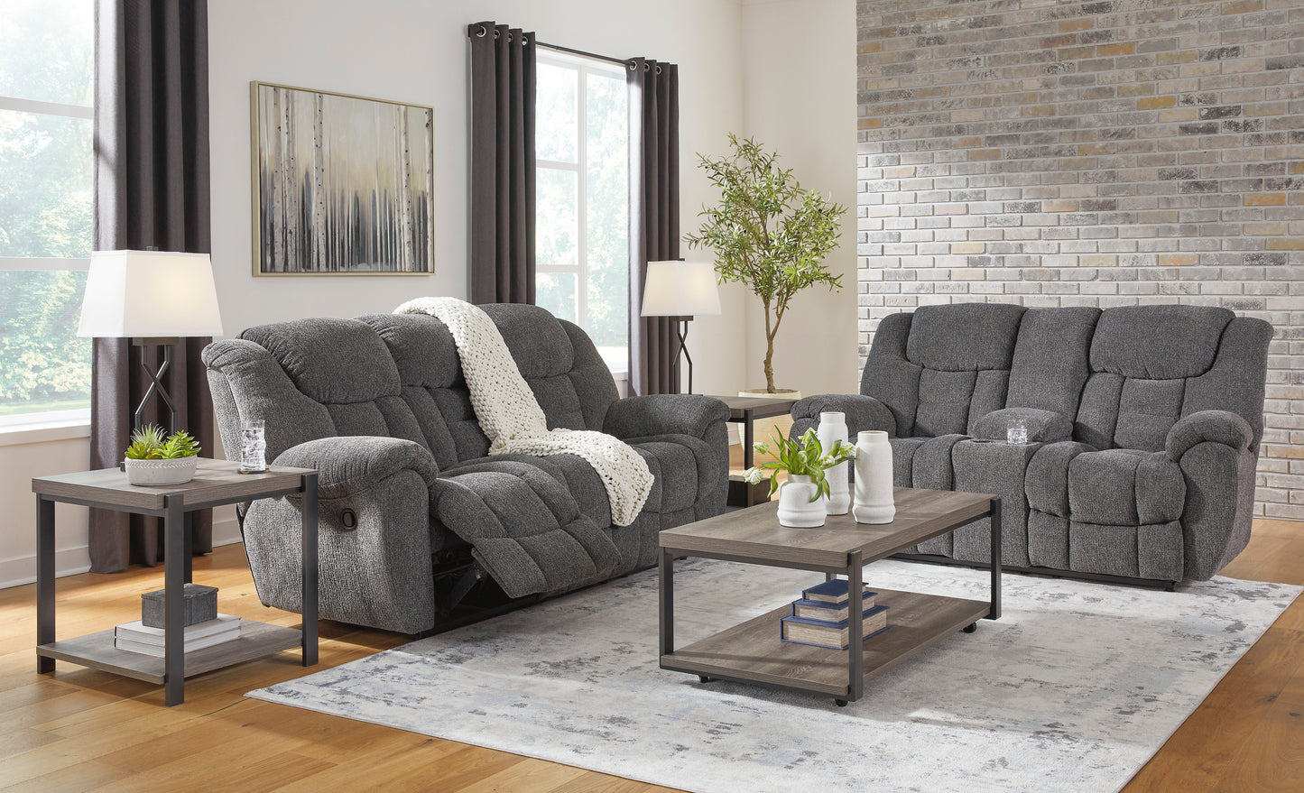 Foreside Charcoal Reclining Sofa & Loveseat
