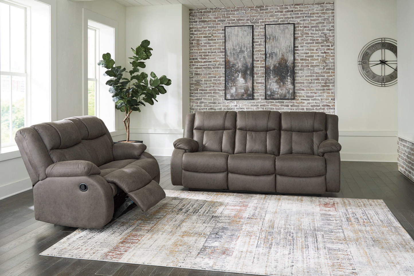 First Base Gunmetal Reclining Sofa & Loveseat
