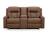Mackmenville Caramel Reclining Loveseat w/ Console