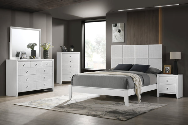 Denker White Bed, Dresser & Mirror