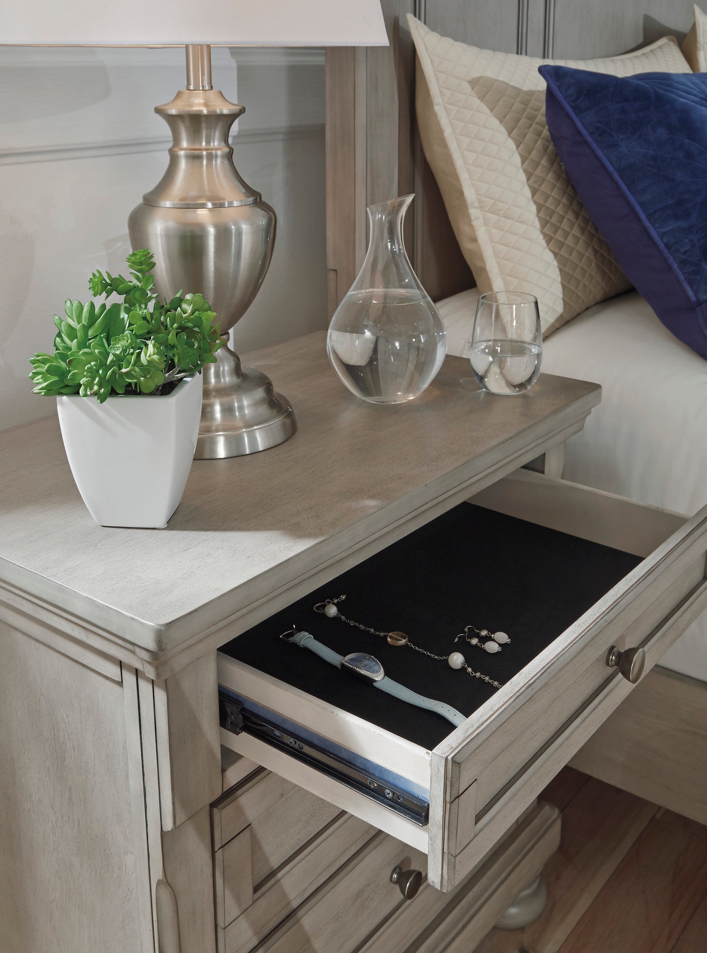 Lettner Light Gray Two Drawer Night Stand