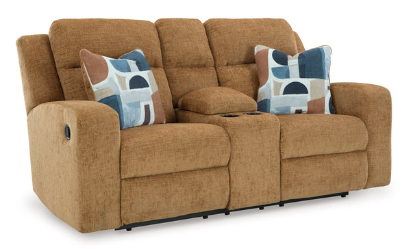 Kanlow Honey Reclining Loveseat w/ Console
