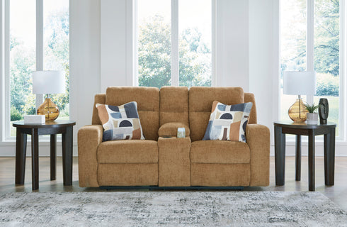 Kanlow Honey Reclining Loveseat w/ Console