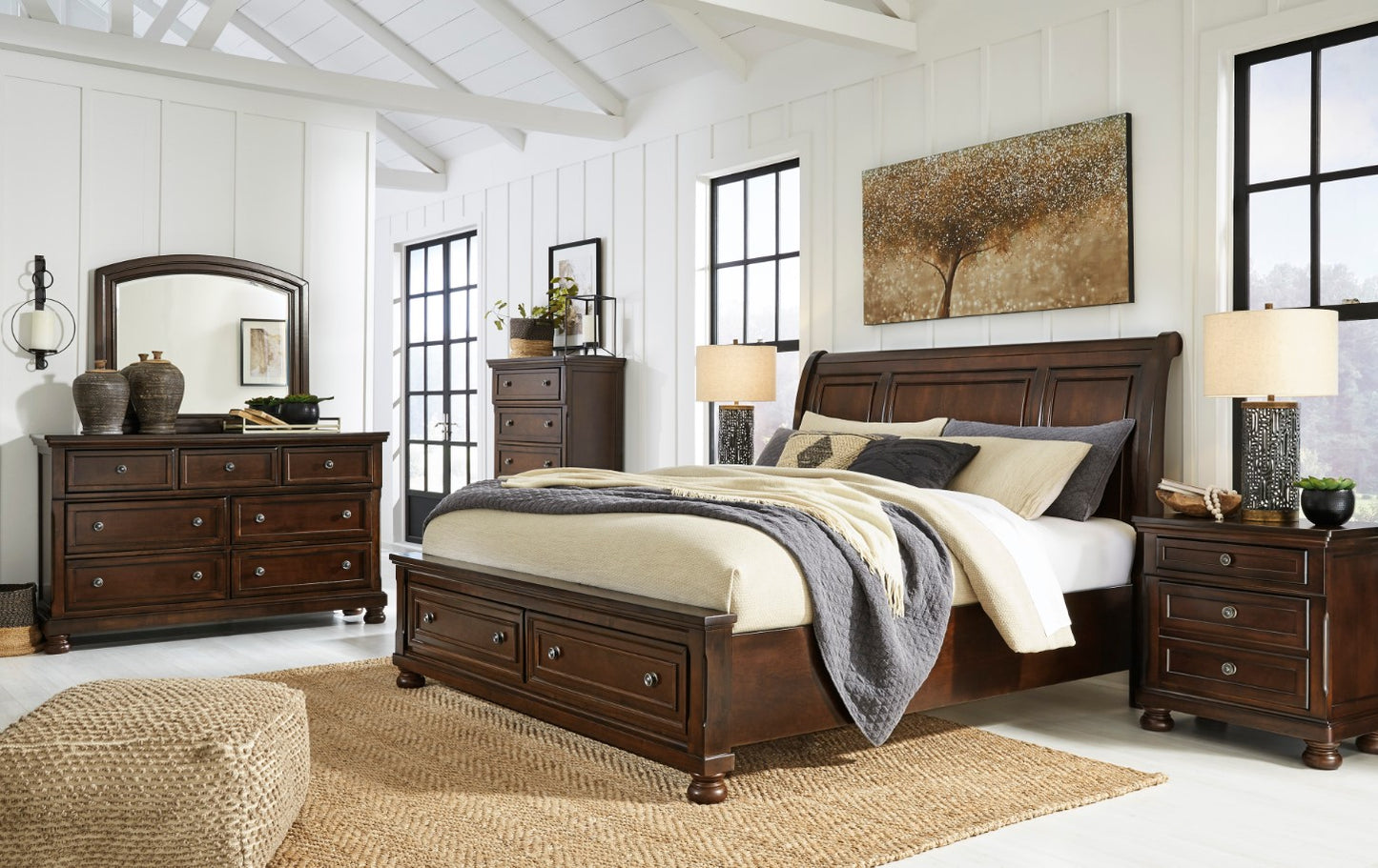 Porter Rustic Brown Queen Platform Storage Bed
