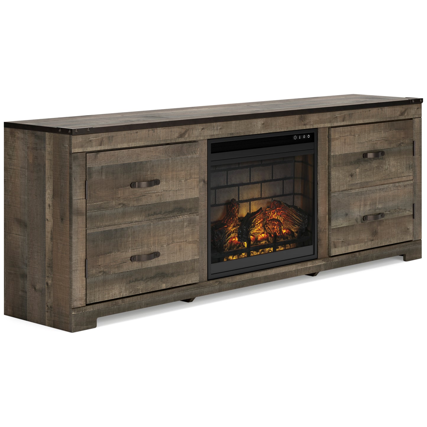 Trinell Brown Large TV Stand w/ Fireplace