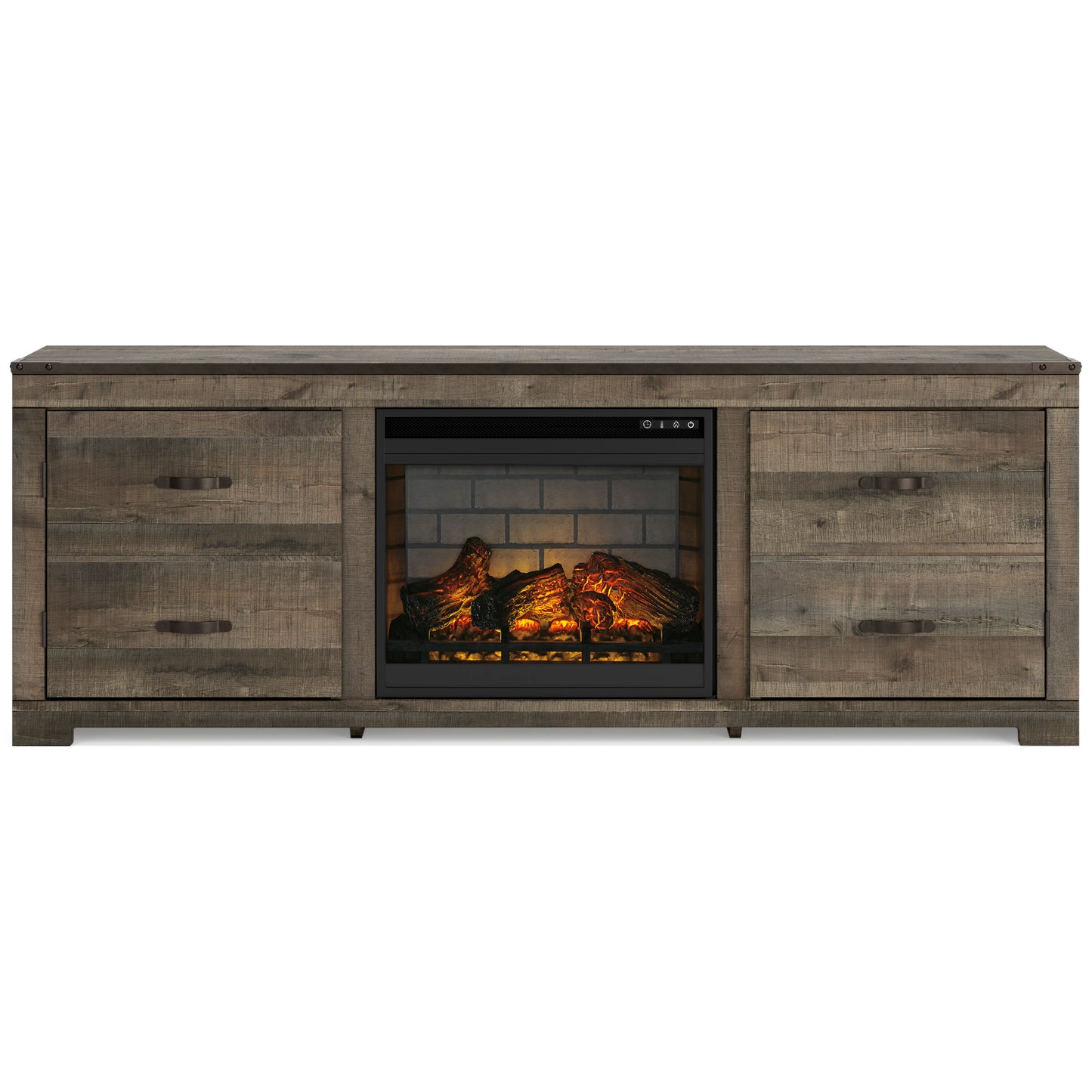 Trinell Brown Large TV Stand w/ Fireplace
