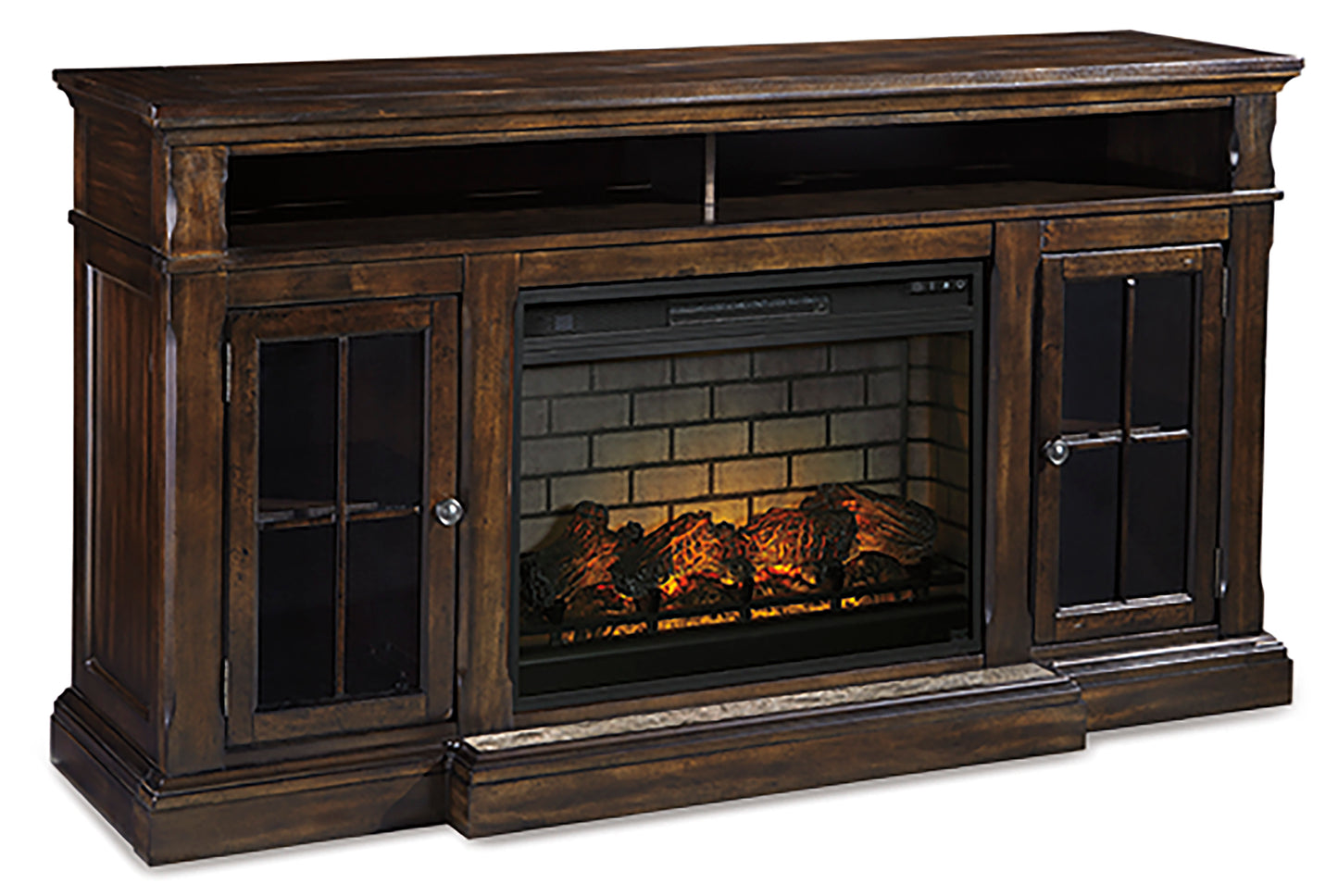 Roddinton Dark Brown XL TV Stand w/ Fireplace