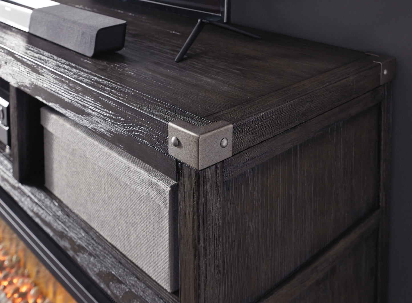 Todoe Gray TV Stand w/ Fireplace
