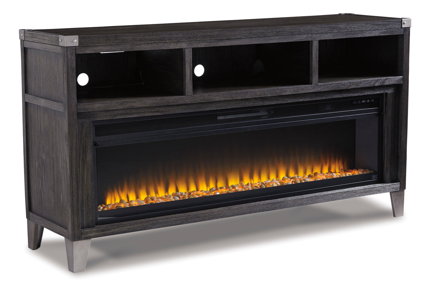 Todoe Gray TV Stand w/ Fireplace