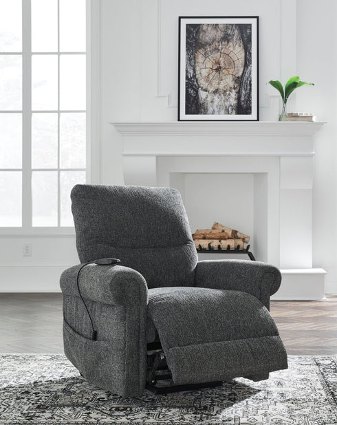 Aureta Charcoal Power Lift Recliner w/ Heat & Massage - WCC Furniture & Mattress Center Lafayette & Lake Charles