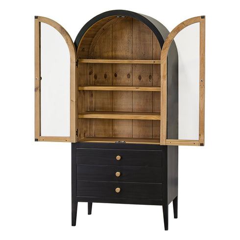 Brownfield Smooth Black w/ Driftwood Doors Display Cabinet - WCC Furniture & Mattress Center Lafayette & Lake Charles