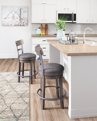 Caitbrook Gray UPH Swivel Barstool (1 barstool) - WCC Furniture & Mattress Center Lafayette & Lake Charles