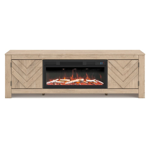 Cayboni Tan TV Stand w/ Fireplace - WCC Furniture & Mattress Center Lafayette & Lake Charles
