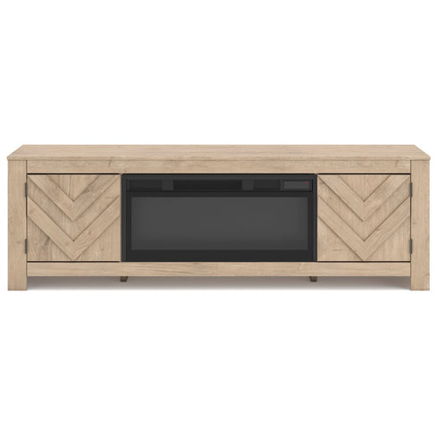 Cayboni Tan TV Stand w/ Fireplace - WCC Furniture & Mattress Center Lafayette & Lake Charles