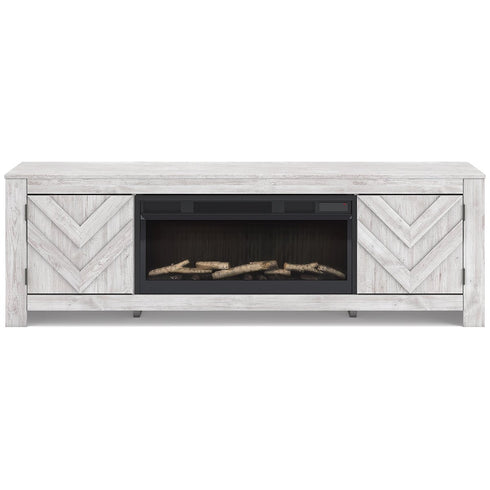 Cayboni Whitewash TV Stand w/ Fireplace - WCC Furniture & Mattress Center Lafayette & Lake Charles