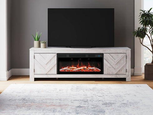 Cayboni Whitewash TV Stand w/ Fireplace - WCC Furniture & Mattress Center Lafayette & Lake Charles