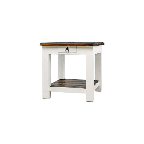 Chastain Aged White Tobacco Top 1 Drawer End Table - WCC Furniture & Mattress Center Lafayette & Lake Charles