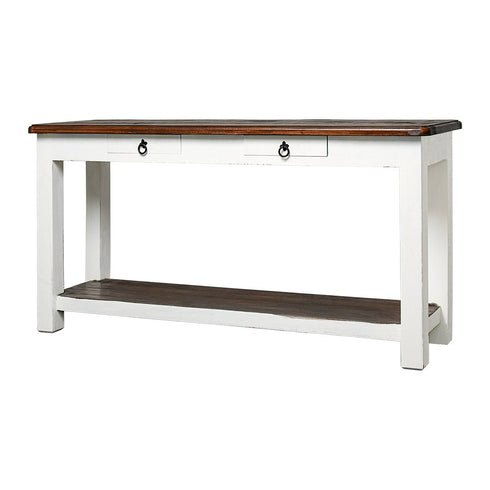 Chastain Aged White Tobacco Top 2 Drawer Sofa Table - WCC Furniture & Mattress Center Lafayette & Lake Charles