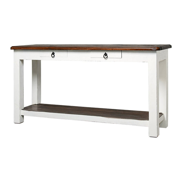 Chastain Aged White Tobacco Top 2 Drawer Sofa Table - WCC Furniture & Mattress Center Lafayette & Lake Charles