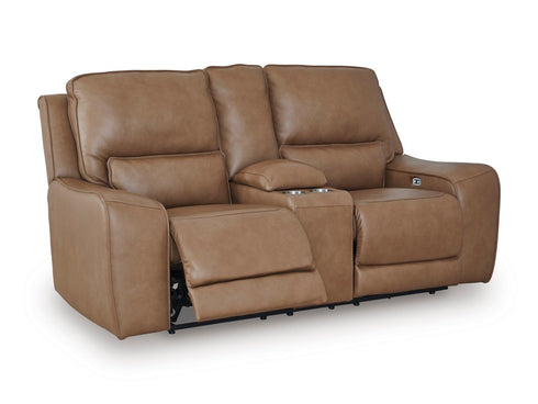 DeepWakes Caramel Power Reclining Loveseat w/ Console - WCC Furniture & Mattress Center Lafayette & Lake Charles