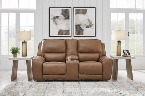 DeepWakes Caramel Power Reclining Loveseat w/ Console - WCC Furniture & Mattress Center Lafayette & Lake Charles