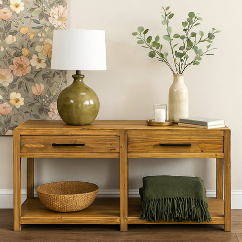 Findley Wheat 2 Drawer Sofa Table - WCC Furniture & Mattress Center Lafayette & Lake Charles