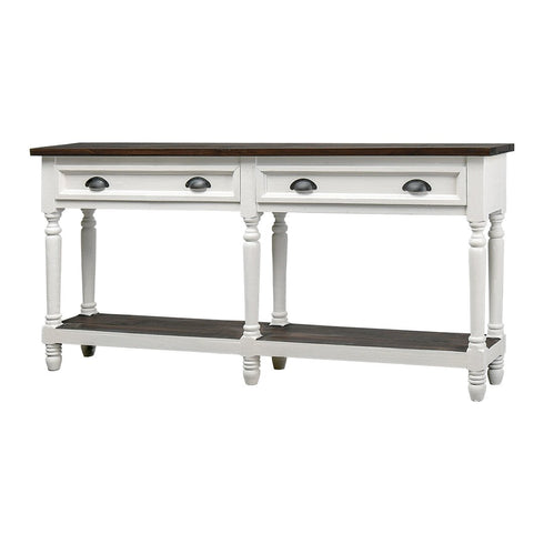 Fisher Aged White Tobacco Top 2 Drawer Sofa Table - WCC Furniture & Mattress Center Lafayette & Lake Charles