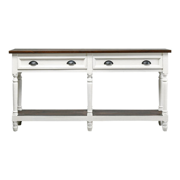 Fisher Aged White Tobacco Top 2 Drawer Sofa Table - WCC Furniture & Mattress Center Lafayette & Lake Charles