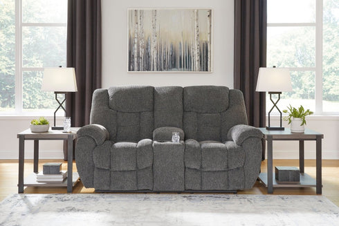Foreside Charcoal DBL Reclining Loveseat w/ Console - WCC Furniture & Mattress Center Lafayette & Lake Charles