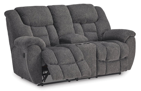 Foreside Charcoal DBL Reclining Loveseat w/ Console - WCC Furniture & Mattress Center Lafayette & Lake Charles
