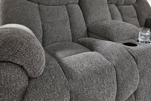 Foreside Charcoal DBL Reclining Loveseat w/ Console - WCC Furniture & Mattress Center Lafayette & Lake Charles