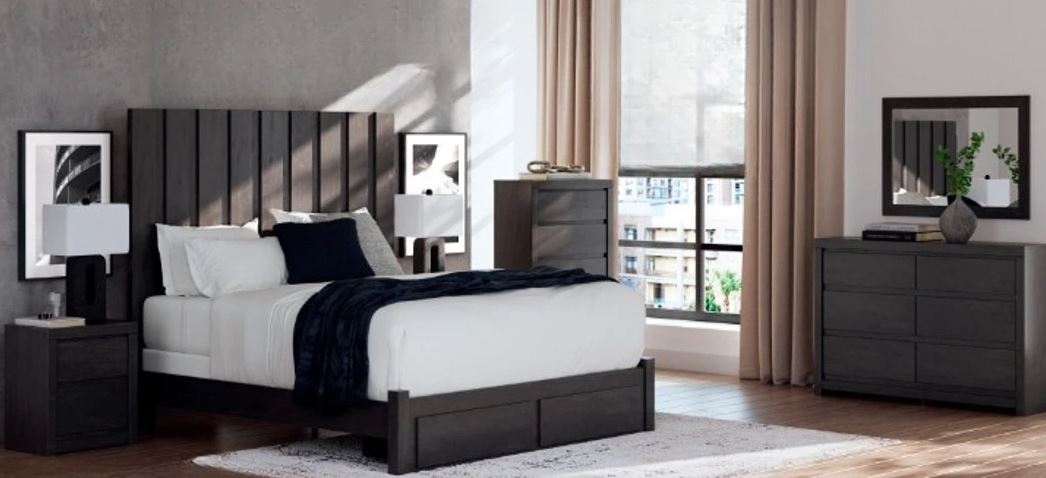 Fraluna Charcoal Panel Bed, Dresser, Mirror