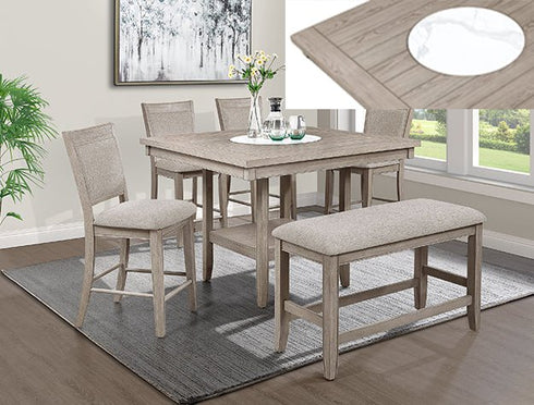 Fulton Marble Lazy Susan 6 Piece Counter Height Dining Set - WCC Furniture & Mattress Center Lafayette & Lake Charles