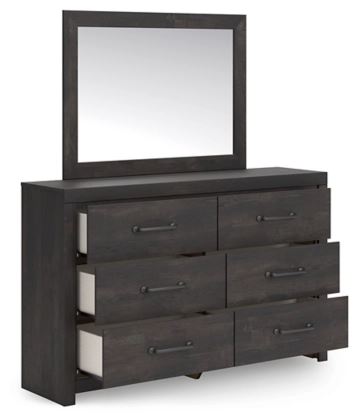 Ashley Delmorta 6 Drawer Dresser and Mirror, Dark Gray