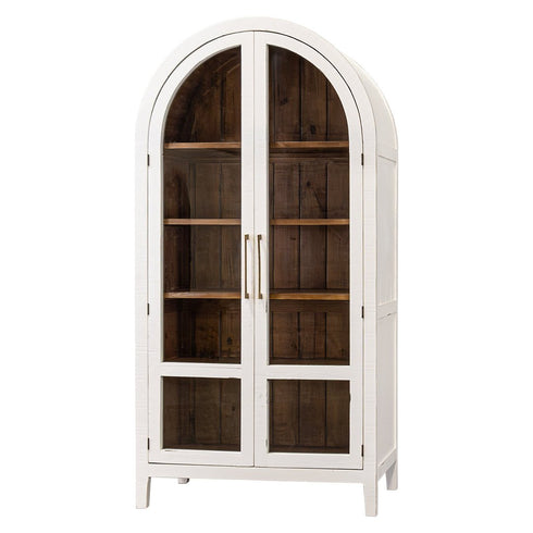 Julia Aged White Curved Showcase Cabinet - WCC Furniture & Mattress Center Lafayette & Lake Charles