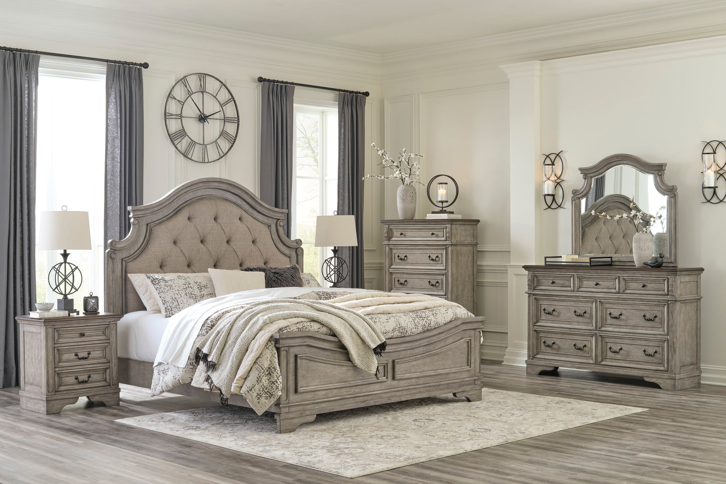 Lodenbay Upholstered Bed, Dresser & Mirror