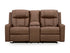 Mackmenville Caramel Reclining Loveseat w/ Console - WCC Furniture & Mattress Center Lafayette & Lake Charles