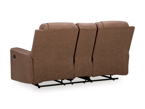 Mackmenville Caramel Reclining Loveseat w/ Console - WCC Furniture & Mattress Center Lafayette & Lake Charles
