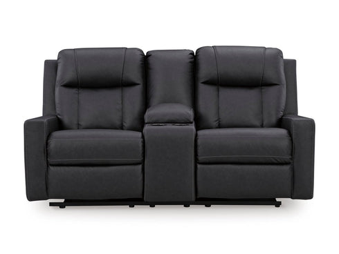 Mackmenville Carbon Reclining Loveseat w/ Console - WCC Furniture & Mattress Center Lafayette & Lake Charles