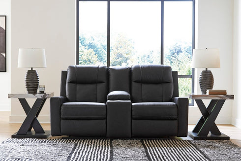 Mackmenville Carbon Reclining Loveseat w/ Console - WCC Furniture & Mattress Center Lafayette & Lake Charles