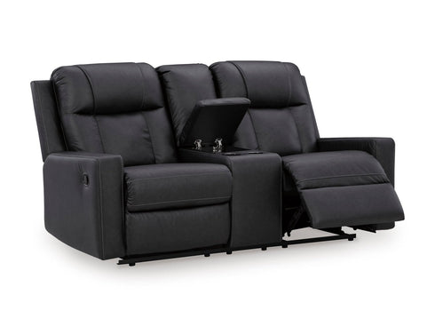 Mackmenville Carbon Reclining Loveseat w/ Console - WCC Furniture & Mattress Center Lafayette & Lake Charles