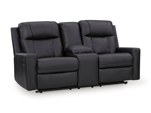 Mackmenville Carbon Reclining Loveseat w/ Console - WCC Furniture & Mattress Center Lafayette & Lake Charles