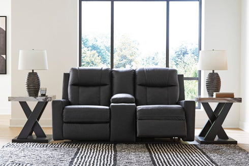 Mackmenville Carbon Reclining Loveseat w/ Console - WCC Furniture & Mattress Center Lafayette & Lake Charles