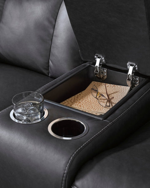 Mackmenville Carbon Reclining Loveseat w/ Console - WCC Furniture & Mattress Center Lafayette & Lake Charles