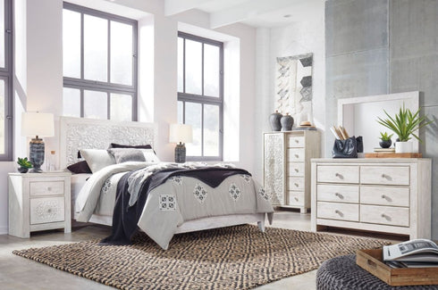 Paxberry Whitewash Queen Panel Bed, Dresser & Mirror - WCC Furniture & Mattress Center Lafayette & Lake Charles