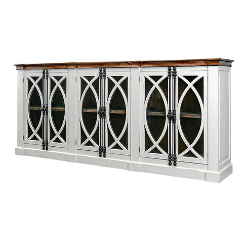 Pescara 6 Door Aged White/Tobacco Console - WCC Furniture & Mattress Center Lafayette & Lake Charles