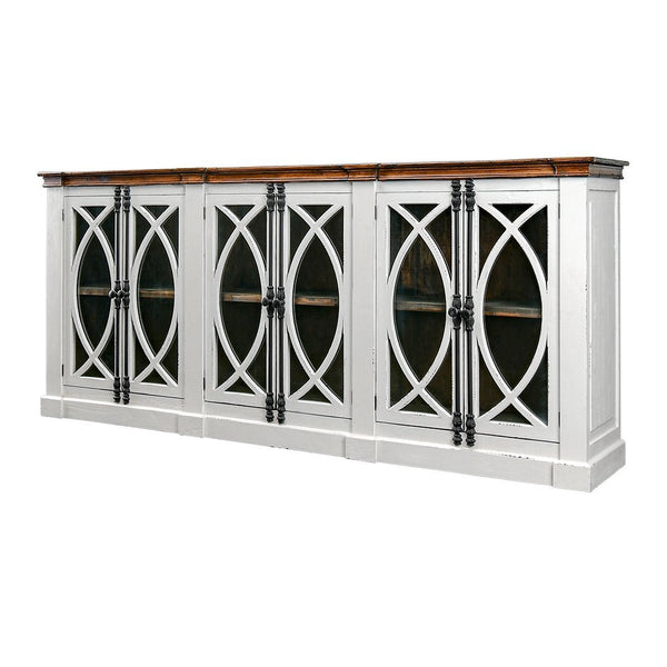 Pescara 6 Door Aged White/Tobacco Console - WCC Furniture & Mattress Center Lafayette & Lake Charles