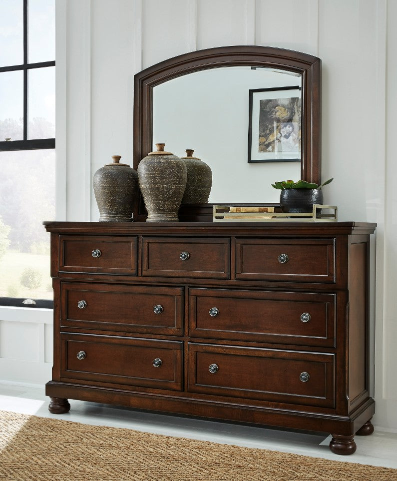 Porter Rustic Brown King Platform Storage Bed, Dresser & Mirror